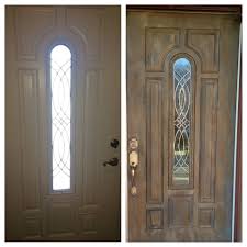 I decided to paint the front door without taking it off the hinges or even removing the hardware because that is the fastest and easiest way. White Metal Front Door Made To Look Like Aged Wood With Chalk Paint And Wax Metal Doors Exterior Painted Front Doors Wooden Doors