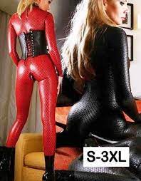 Gothic Punk Faux Leather Dominatrix Crotchless Catsuit Jumpsuit Black or  Red | eBay