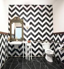 Black And White Tile Powder Room Powder Room With Black And White Chevron Tiles Contemporary Bathroom Bathroom Decor White Wall Tiles Chevron Tile