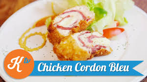 The ham and swiss cheese are arranged on top of the chicken breast and rolled together then dredged in bread crumbs. Resep Chicken Cordon Bleu Yuda Bustara Youtube