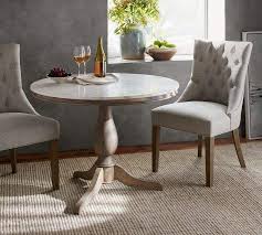 Inspired By A Paris Bistro Pottery Barn Alexandra Marble Pedestal Dining Table Wit Round Pedestal Dining Table Marble Pedestal Dining Table Dining Room Small