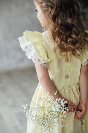 Kids Cotton Dress With Short Sleeves Yellow Dress With Etsy In 2020 Flower Girl Dresses Easter Dresses For Toddlers Short Dresses