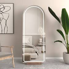 SICWEDIM Espejo de Cuerpo Entero con Espejo de tocador Luminoso, Espejo de Suelo LED Base de Madera Maciza, Espejo de tocador de Dormitorio Redondeado (150 * 55CM): Amazon.com.mx: Hogar y Cocina