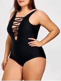 One Piece Lattice Front Plus Size Swimsuit Plus Size Swimsuits Plus Size Swimwear Plus Size