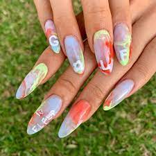 Who Is Mizz Blac On Instagram Golflefleur Nails Para La Tusita Nailart Handpaintednailart Tiedyenai Painted Nail Art Tie Dye Nails Water Color Nails