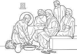 Christ washing peters feet coloring page from jesus' holy week in jerusalem category. Jesus Washes The Disciples Feet Bible Coloring Page Coloriage Jesus Livre De Couleur Loisirs Creatifs Lies A La Bible