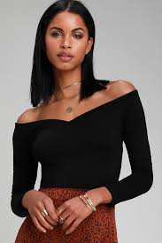 Cute Black Off The Shoulder Top Long Sleeve Top Black Ots Top Black Long Sleeve Black Sweater Top Tops