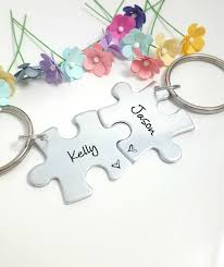 Her one his only keychains with custom date. Name Keychains Couple Keychains Puzzle Piece Keychains Etsy In 2021 Diy Gifts For Boyfriend Thoughtful Gifts For Boyfriend Boyfriend Gifts