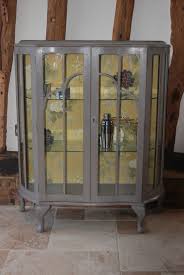 Wall mounted glass fronted cabinet retro style bathroom hallway storage cupboard. Shabby Chic Hand Painted Vintage Bow Front Glass Display Cabinet Shop Display Ebay Glass Cabinets Display Shabby Chic Furniture Display Cabinet
