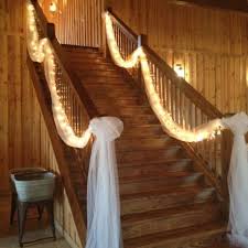 Tulle And Lights For The Stairs Over Doors Stairway Decorating Stair Decor Wedding Staircase Decoration
