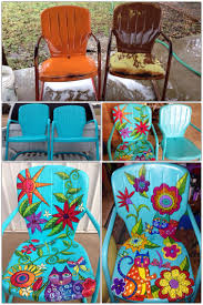 Before And After Painted Metal Chairs This Is The Crazy Cat Lady Design Email Me For Details Let Me Painted Metal Chairs Whimsical Furniture Metal Chairs