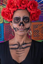 Mexican Woman in Traditional Make Up and Catrina Costume, Stock Image