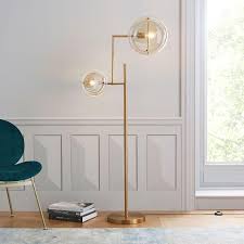 Cult living grasshopper metal floor lamp, brass and black. J Harris Home Geometric Round Glass Brass Floor Lamp