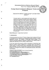 Foreign direct investment in malaysia increased by 9137 myr million (2.206 b usd) in the first quarter of 2021. Pdf Foreign Direct Lnvestment In Malaysia Trends And Prospects