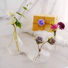 3 Clear Round Ribbed Glass Flower Vases