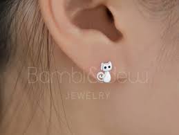 15% off* black friday sale. 925 Sterling Silver Cat Stud Earrings Minimalist Tiny Etsy Cat Earrings Studs Sterling Silver Cat Tiny Earrings