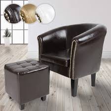 Bretz gaudi leder sofa garnitur schwarz 1x dreisitzer 1x sessel couch. Miadomodo Chesterfield Armchair And Ottoman Stool Faux Leather In Classic Design With Copper Detail Choice Of Colour Stylish Tub Chair Living Room Office Lounge Furniture Brown Buy Online In Aruba At