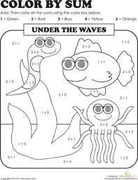 Color By Sum Under The Waves Worksheet Education Com 1st Grade Math Worksheets Math Coloring First Grade Math Worksheets