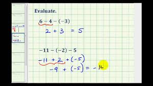 Ex 1 Evaluate Expressions Involving Integer Subtraction Youtube