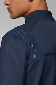 Slim Fit Sweatshirt With Zip Front And Perforated Panels Dark Blue Workout Sweatshirt Sportswear Details Sport Shirt Design