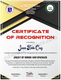 You can download free sample certificate of recognition template for your certificate. Certificate Of Recognition For Guest Of Honor Speaker Templates