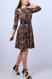 28 95 Tl Leopar Desen Kemerli Bayan Elbise 11404b Modamizbir Elbise Moda Stilleri Stil