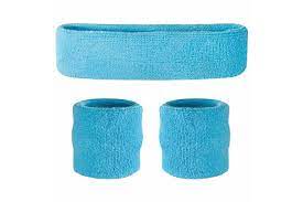 Light Blue Sweatbands Wristbands Headband Sweat Band For Sport Tennis Badminton Yoga Cotton