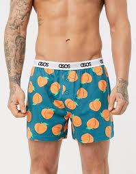 Asos Design Jersey Boxer In Teal With Peach Print And Branded Waistband Asos