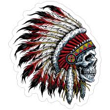 How to draw a native american headdress. Native American Chief Skull With Headdress Sticker