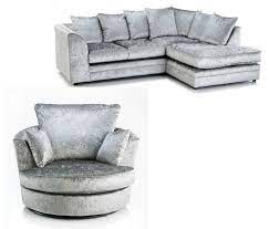 Relax and unwind by sinking into a deep, buttoned back velvet armchair or cosying up on a velvet cuddler sofa. New Luxury Silver Crushed Velvet Byron Corner Sofa Rhf Swivel Cuddle Chair Corner Sofa And Swivel Chair Corner Sofa And Cuddle Chair Grey Corner Sofa