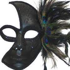 Black Half Moon Paper Mache Masquerade Mask With Peacock Feathers
