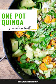 One Pot Quinoa Mit Spinat Avocado Und Susskartoffeln Rezept Susskartoffel Gesunde Rezepte Quinoa