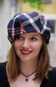 Tartan Beret Navy Blue Fabric Hat Slouchy French Beret Womans Fabric Hat Unique Hat Chequered Fabric Hat Wool Tartan Hat Scottish Hat Tartan Hat Unique Hats Scottish Hat
