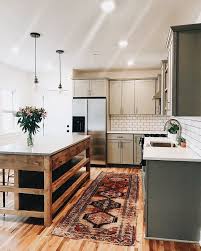 Gray Kitchen Cabinets And Wood Island Home Kitchens Home Sweet Home