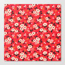 Today's freebie is 6 seamless floral jpg patterns by pixel buddha. 05 Ditsy Floral Pattern Red Background White And Pink Flowers Leinwanddruck Von Ann Pen Society6