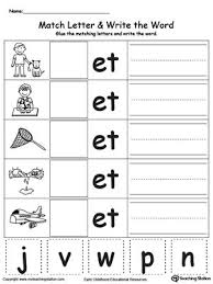 Et Word Family Match Letter And Write The Word Word Family Worksheets Kindergarten Word Families Word Families