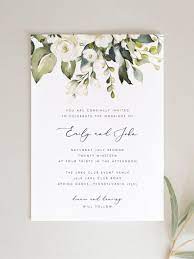 White Floral Wedding Invitation Set Template Greenery White Etsy Flower Wedding Invitation Wedding Invitation Sets Wedding Invitation Templates