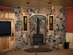 Basement pellet stove installation hearth forums home. Realstone Cobble Surrounding A Basement Woodstove Fireplace Remodel Fireplace Wood Stove