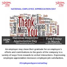 National Employee Appreciation Day First Friday In March National Employee Appreciation Day Employee Appreciation National Day Calendar
