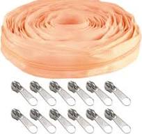 10 Yards #5 Nylon Coil Zipper Tape with 10 Metal Slider Pulls - Pink
