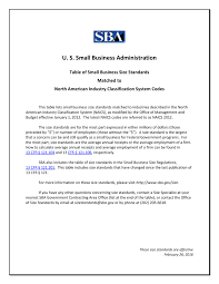 Sba Size Standards Naics Association
