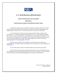 sba size standards naics association