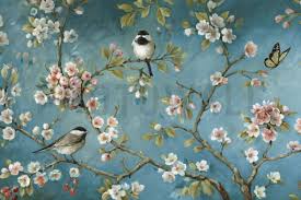 Blossom Wall Mural Photo Wallpaper Chinoiserie Wallpaper Canvas Wall Art Bird Wallpaper
