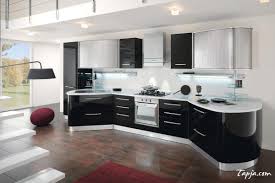 The small round island matches the cabinets throughout the kitchen. Black White Kitchens Modern Decorkeun