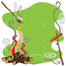 Bonfire and marshmallows black and white drawing of bonfire and marshmallows on stick. Roasting Marshmallows And Hotdogs Over A Campfire Royalty Free Cliparts Vectors And Stock Illustration Image 7175816