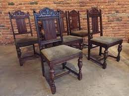 Oak Jacobean Style Dining Chairs Set 6 Lot 195 Ebay Antique Chairs Dining Chair Set Old Victorian Homes