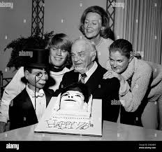 Edgar Bergen celebrates his 75th birthday with his family in his Beverly  Hills home, Feb. 16, 1978. From left to right, Charlie McCarthy; son Kris;  Bergen; his wife Frances, and daughter Candice. (