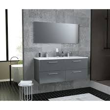 En marbre de synthèse avec meuble bas, bloc latéral, miroir, meuble haut, . Meuble Salle De Bains Double Vasque Gris Cdiscount