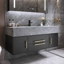 I have an existing two side single shower trimmed in gold, separate jacuzzi tub with gold hardware, new white vanity. Modern 39 Floating Black Bathroom Vanity Stone Top Wall Mounted Bathroom Cabinet With Integral Ceramic Sink
