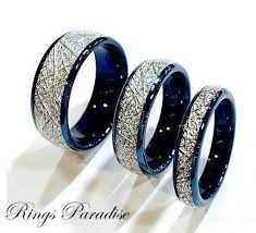 Blue Meteorite Inlay Tungsten Wedding Band Matching Rings Set Aliancas De Casamento De Tungstenio Anel De Noivado Aliancas De Casamento Para Homens